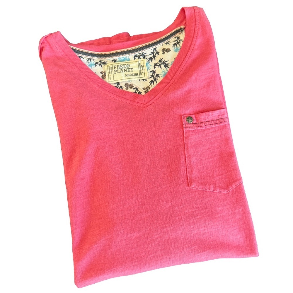 Free Planet Vibrant Pink Men’s V-Neck Tee